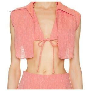 Matthew Bruch Linen Vest Womens 3 Medium Triangle Bikini Top Red Melange Linen